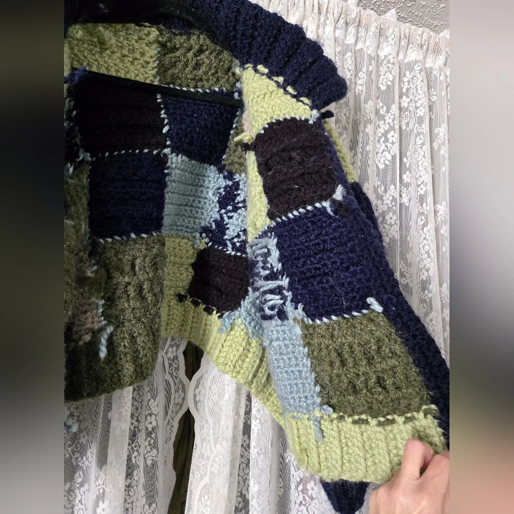 Handmade Wool Patchwork Cardigan – Super Thick & Heavy – Oversized Fit - Picture 7 of 9